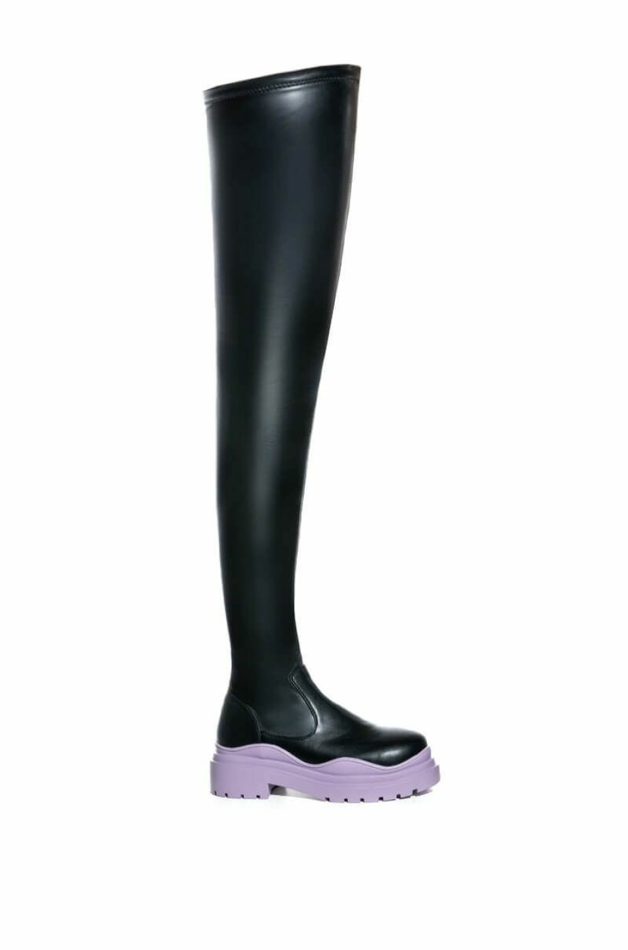 Shoes * | Azalea Wang You Know You Love It Thigh High Stretch Flatform Boot With 4 Way Stretch Periwinkle