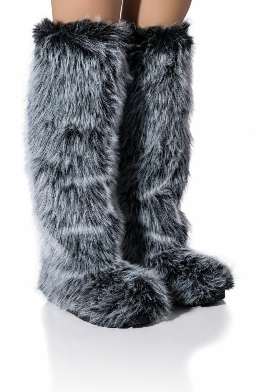 Shoes * | Azalea Wang Tundra Furry Over The Knee Boots In Gray Grey