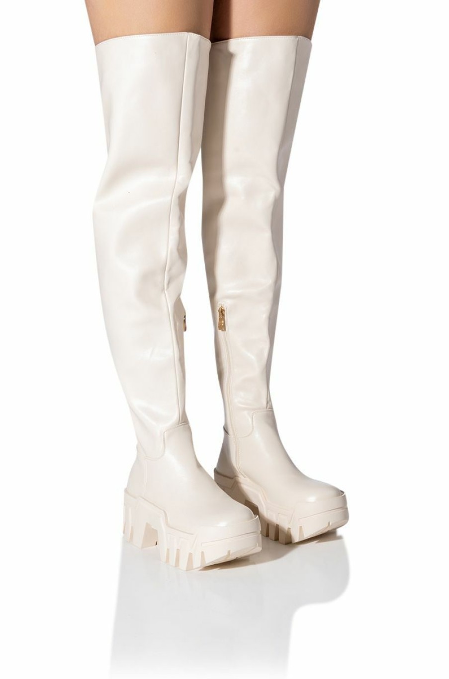 Shoes * | Azalea Wang Big Stepper Thigh High Flatform Boot In Cream