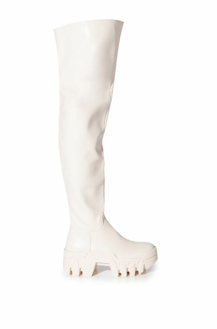 Shoes * | Azalea Wang Big Stepper Thigh High Flatform Boot In Cream