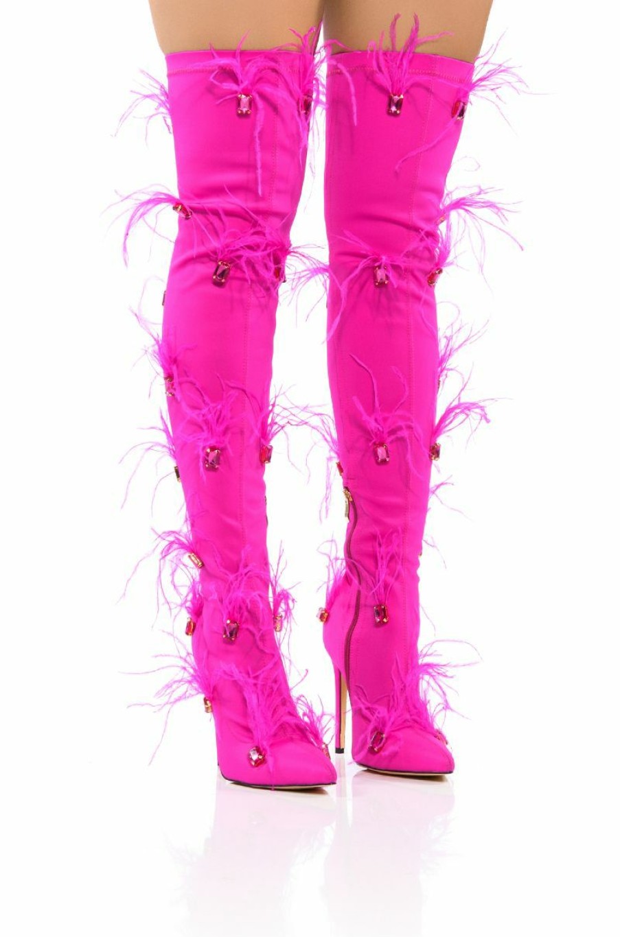 Shoes * | Azalea Wang Carolyn Feather Embellished Boot Pink