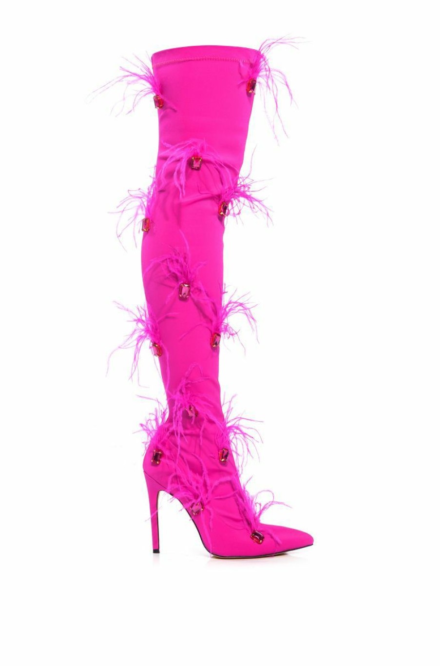 Shoes * | Azalea Wang Carolyn Feather Embellished Boot Pink