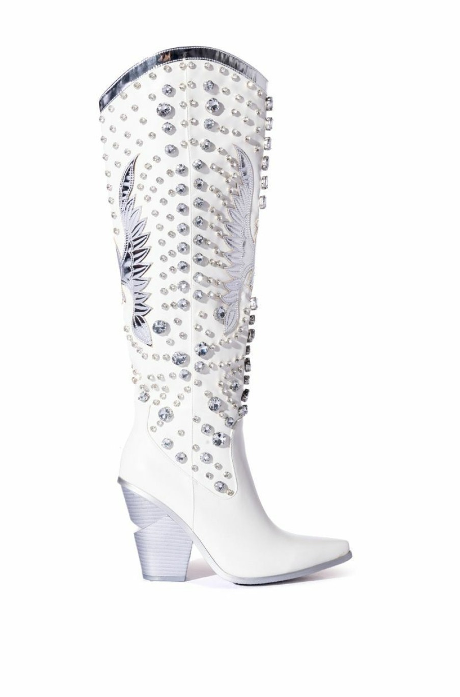 Shoes * | Azalea Wang Upbeat Rhinestone Embellished Western Boot In White