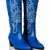 Shoes * | Genuine Leather Iggy Metallic Western Style Below The Knee Boot In Blue