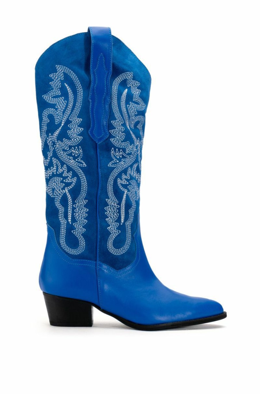 Shoes * | Genuine Leather Iggy Metallic Western Style Below The Knee Boot In Blue