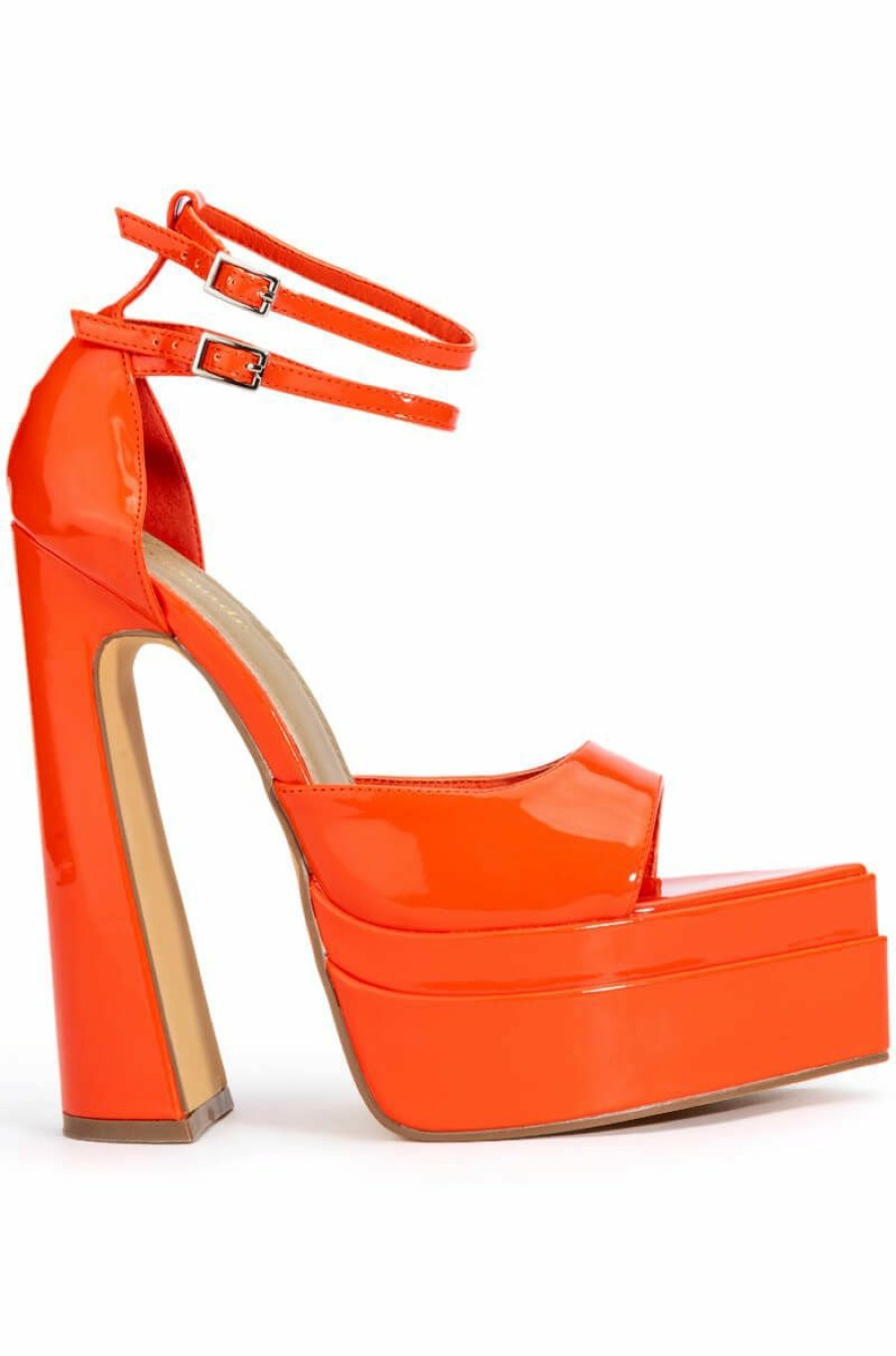 Shoes * | Say My Name Pointed Peep Toe Chunky Sandal In Red Orange Orange Multi