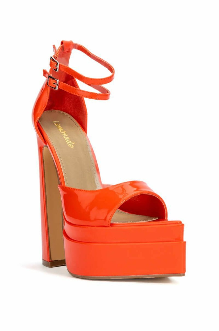 Shoes * | Say My Name Pointed Peep Toe Chunky Sandal In Red Orange Orange Multi