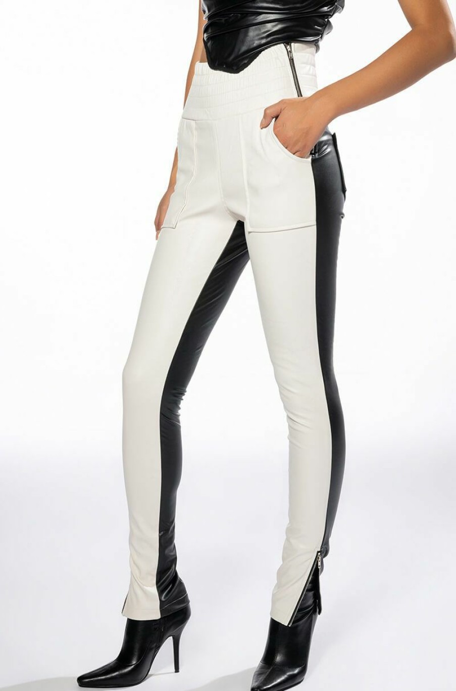 Bottoms * | Only You Two Toned Faux Leather Pant Black White