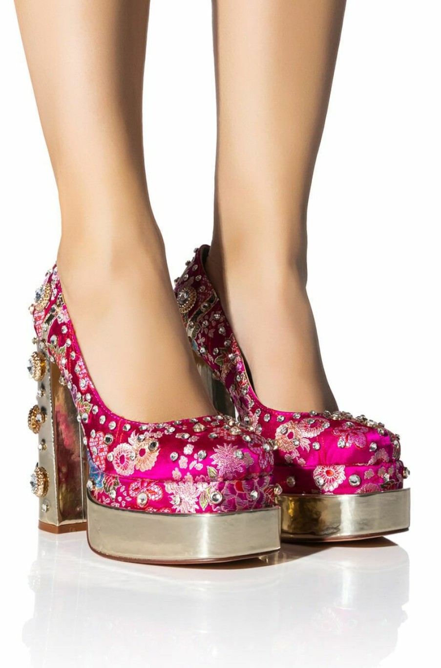 Shoes * | Azalea Wang Gemma Satin Embellished Pump In Pink