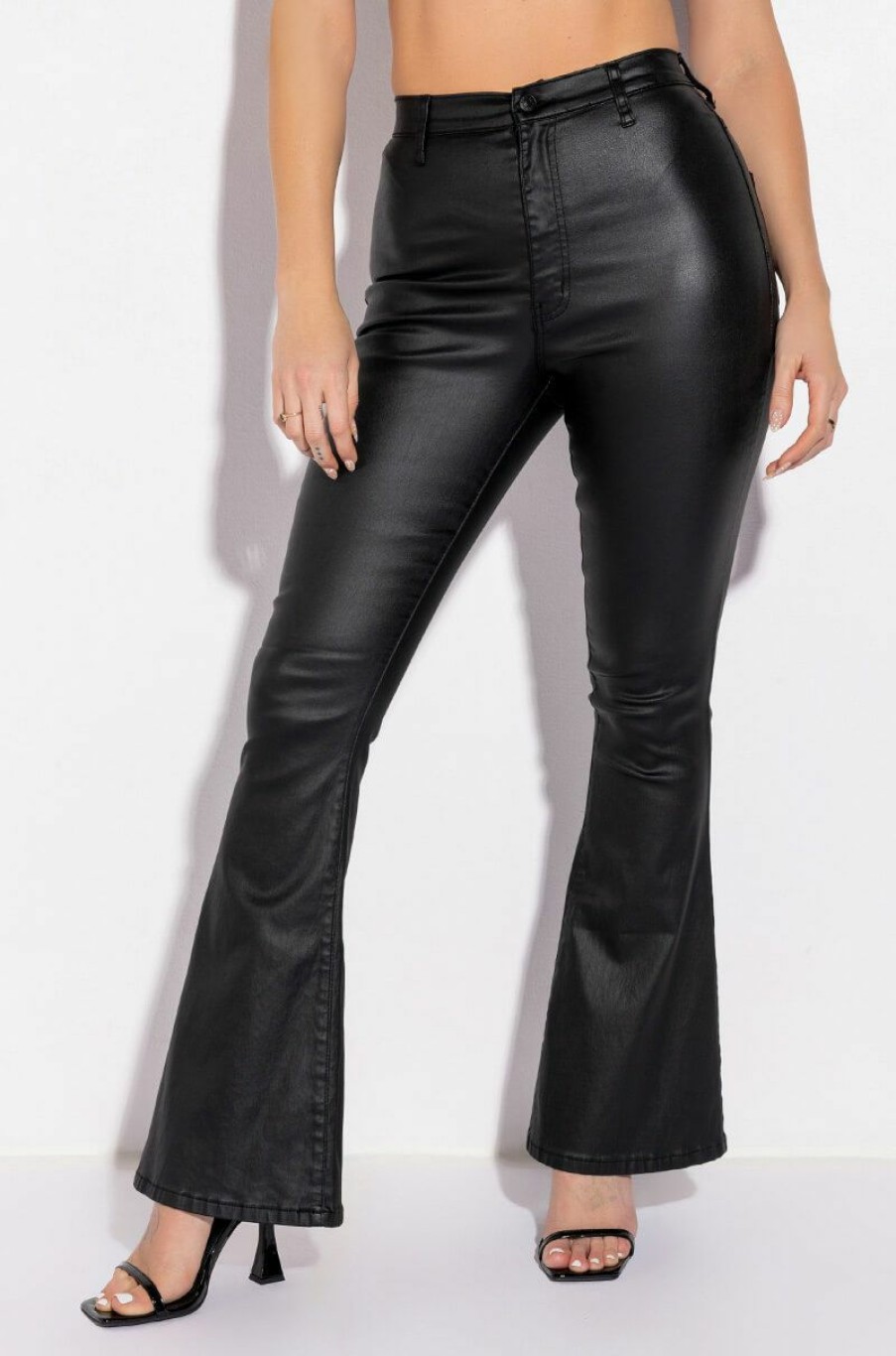 Bottoms * | On Duty Vegan Leather High Rise Flare Pants