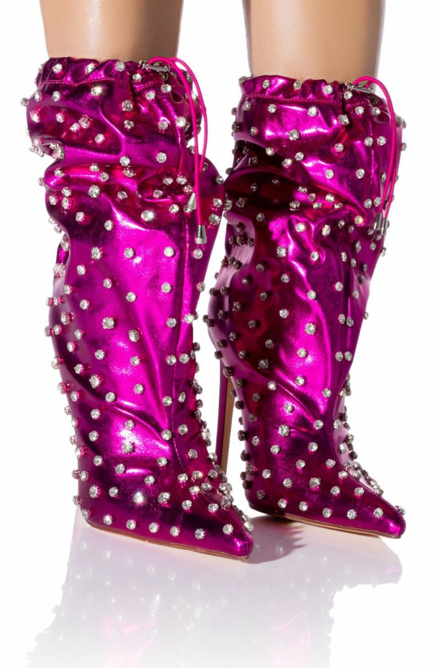 Shoes * | Azalea Wang Run This Town Embellished Metallic Bootie In Fuchsia