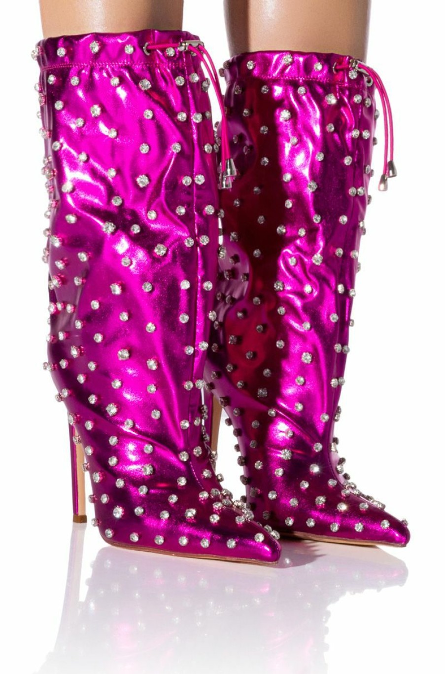 Shoes * | Azalea Wang Run This Town Embellished Metallic Bootie In Fuchsia