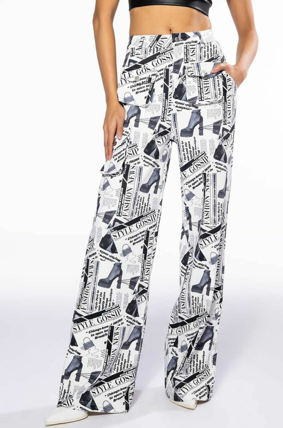 Bottoms * | Legendary Newspaper Print Wide Leg Trouser White Multi