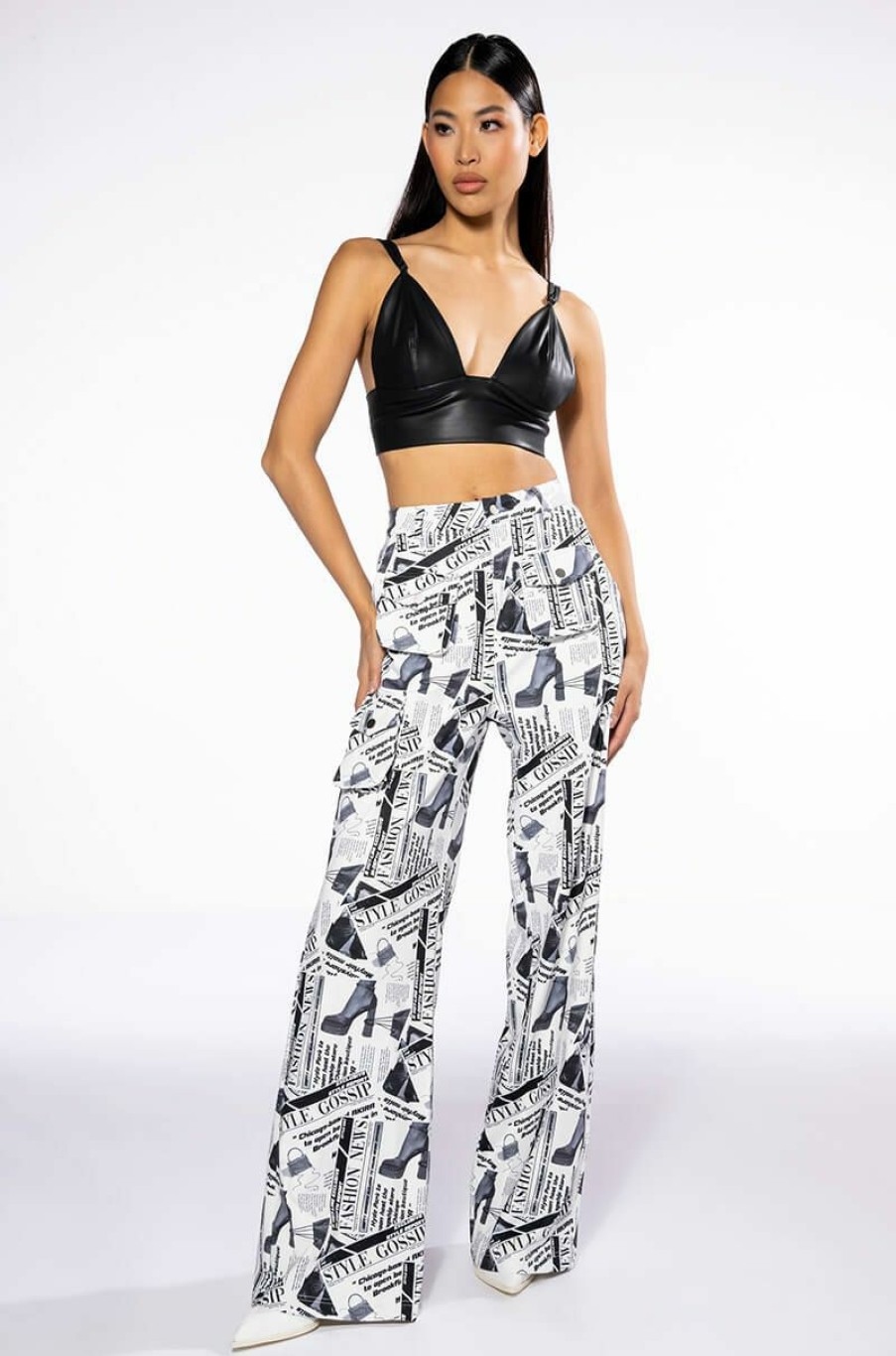 Bottoms * | Legendary Newspaper Print Wide Leg Trouser White Multi