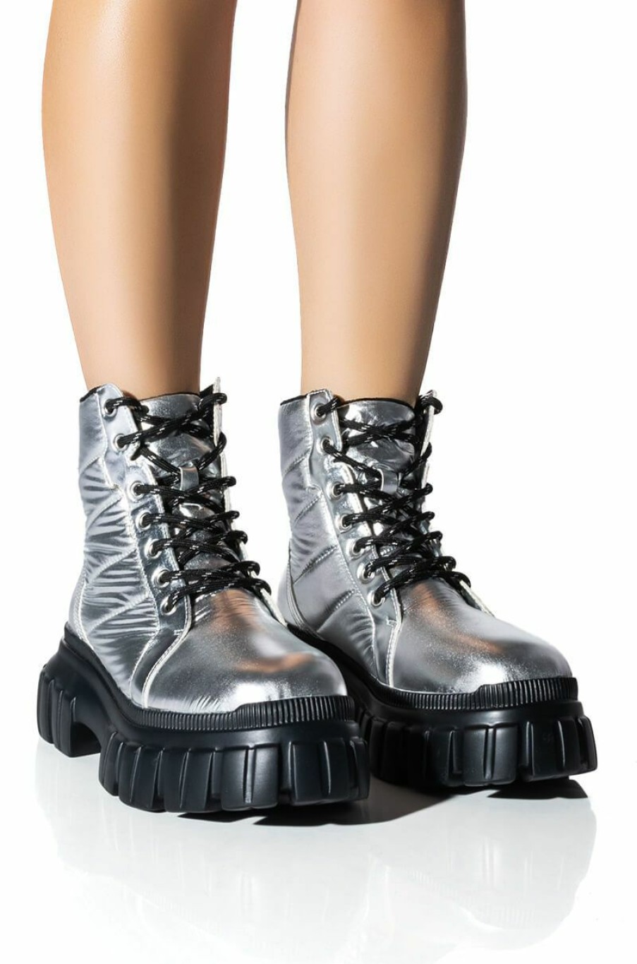 Shoes * | Azalea Wang Mercedes Puffer Flatform Boot In Silver