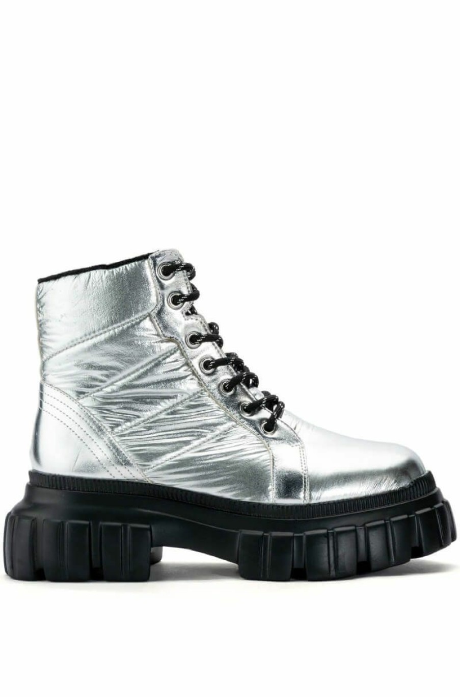 Shoes * | Azalea Wang Mercedes Puffer Flatform Boot In Silver