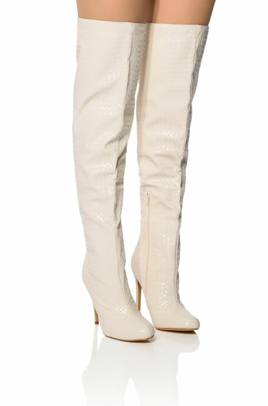 Shoes * | Ronnie Weaved Thigh High Boot In Cream