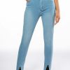 Bottoms * | Nightfall Mid Rise Skinny Jeans With Front Slit Light Blue Denim