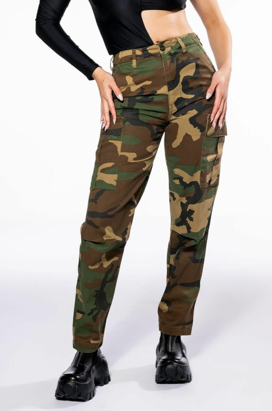 Bottoms * | Break The Rules Straight Leg Cargo Pant Camo