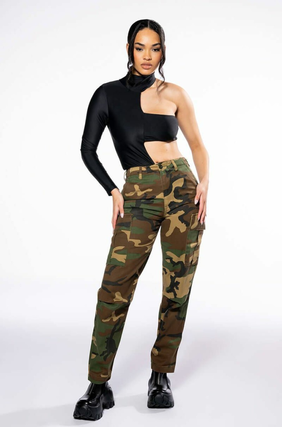 Bottoms * | Break The Rules Straight Leg Cargo Pant Camo