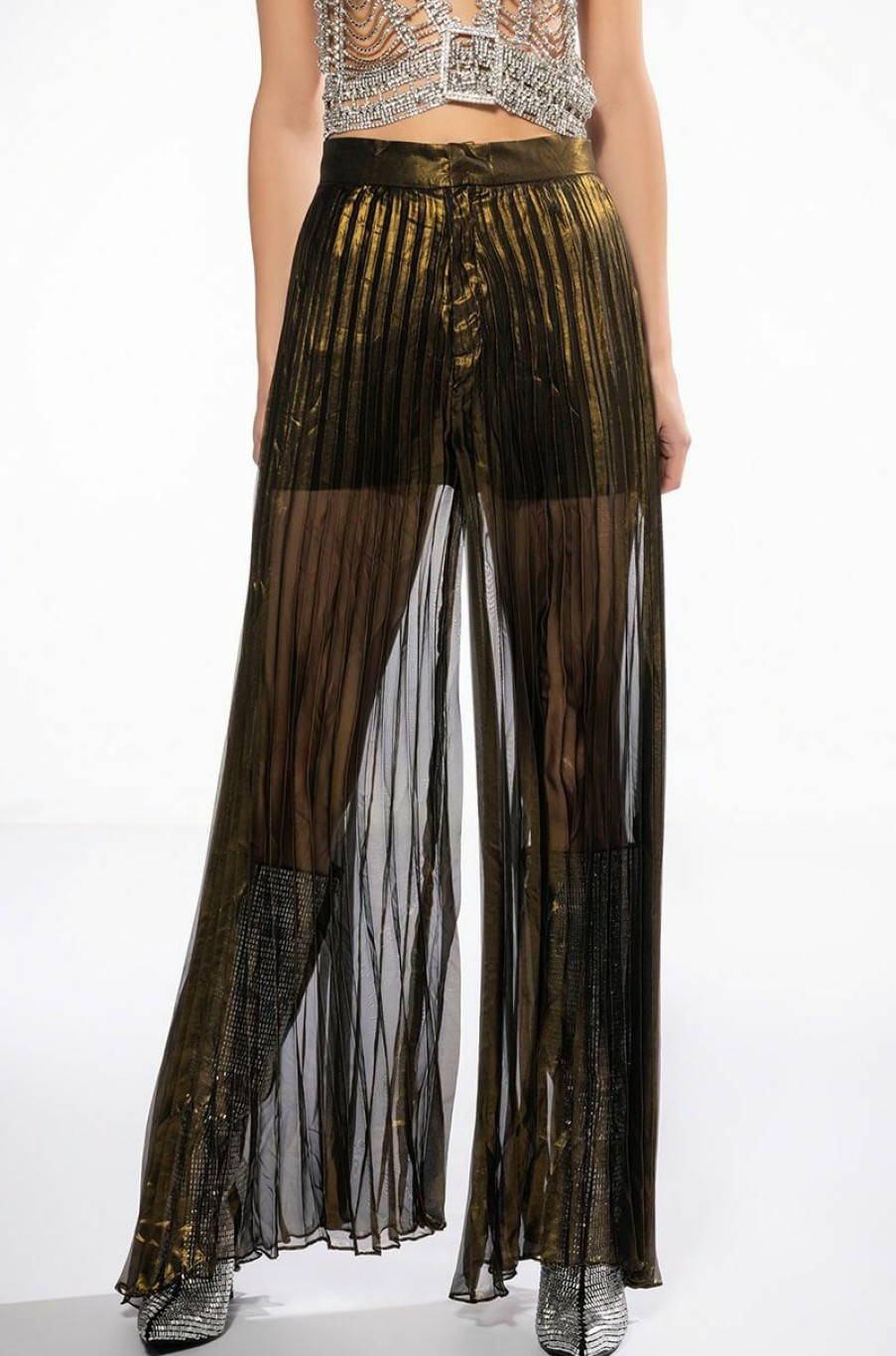 Bottoms * | Disco Flair Pleated Wide Leg Pants Gold