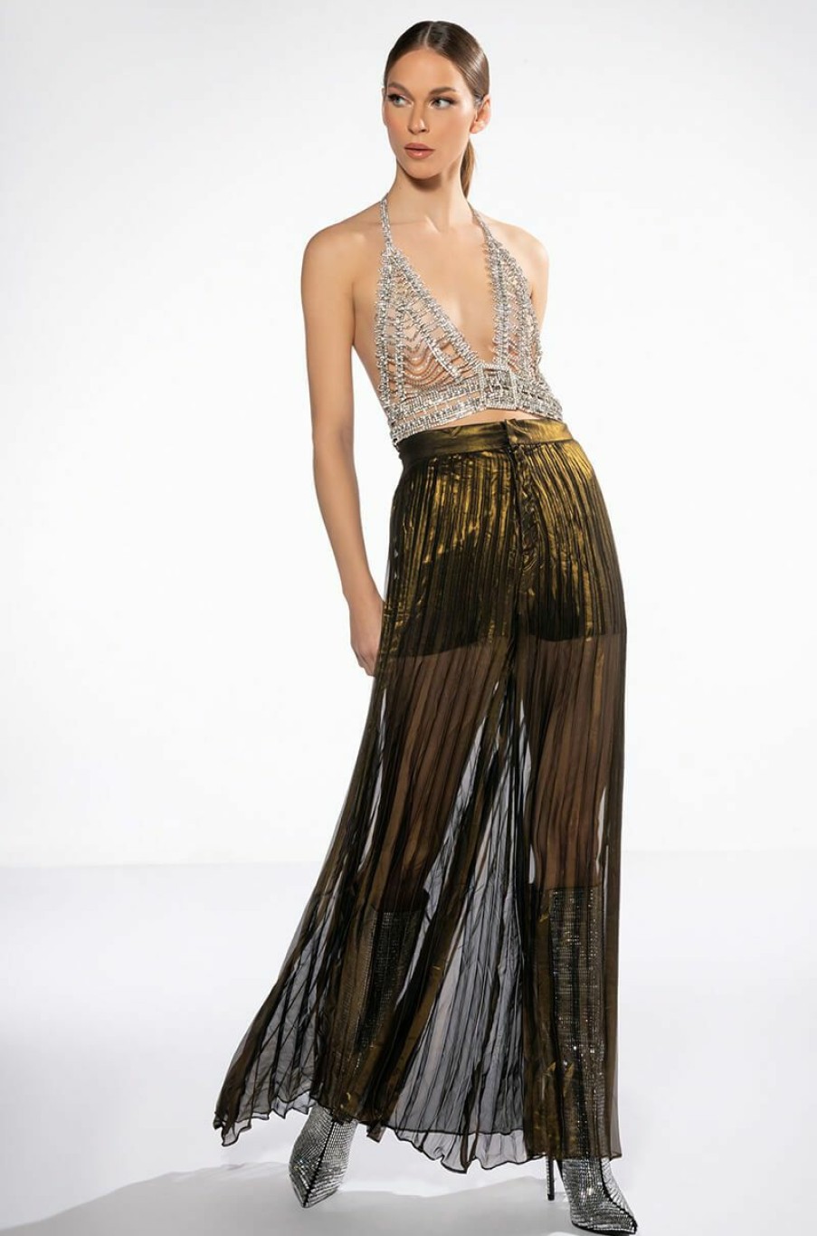 Bottoms * | Disco Flair Pleated Wide Leg Pants Gold