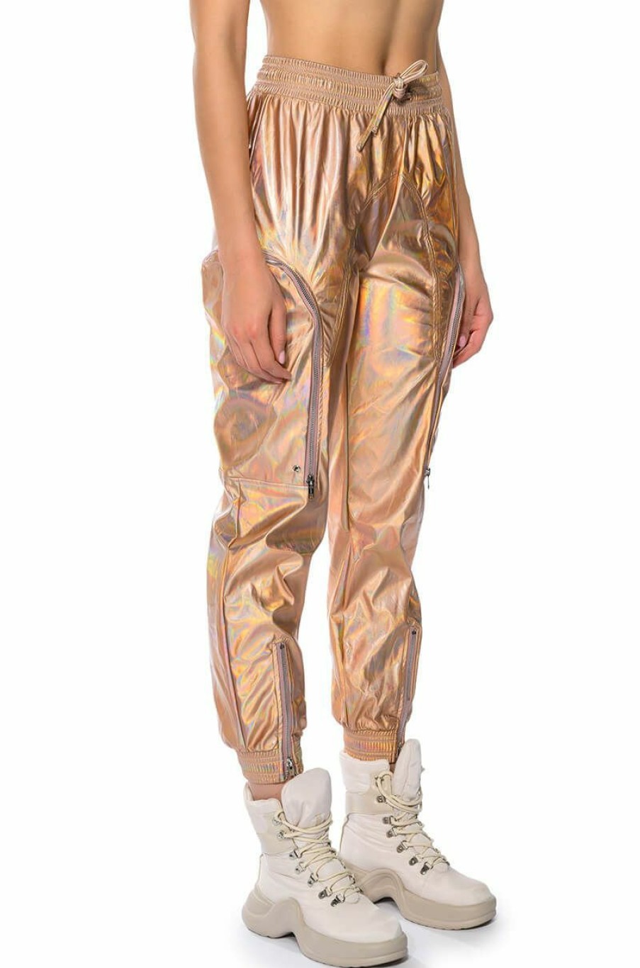 Bottoms * | Rockstar Metallic Zipper Detail Jogger Pink