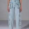 Bottoms * | For Real Buckle Detail Relaxed Fit Jeans Light Blue