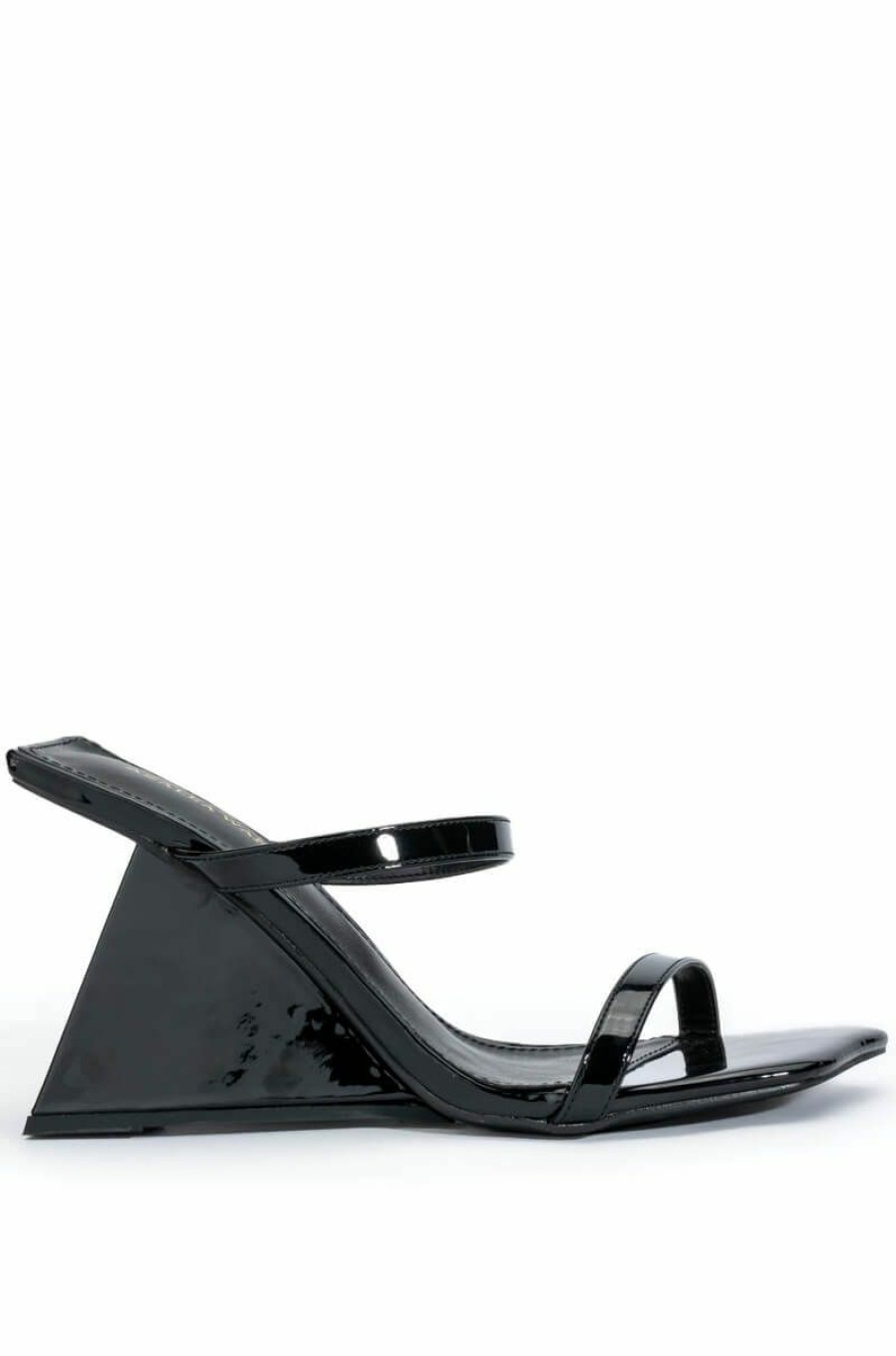 Shoes * | Azalea Wang Cornell Patent Wedge Sandal In Black