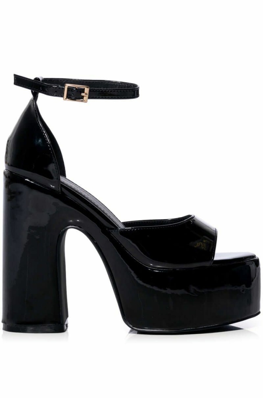 Shoes * | Azalea Wang Bali Glitter Chunky Sandal In Black Patent