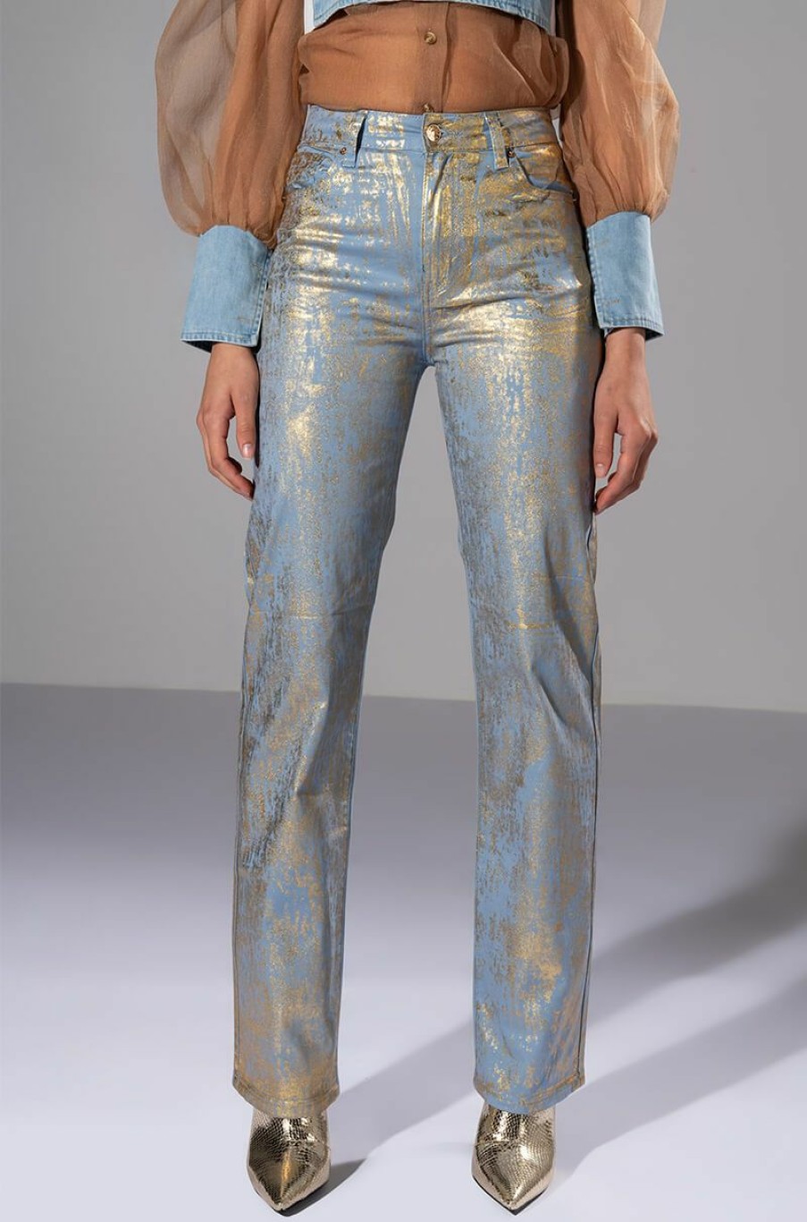 Bottoms * | In Your Dreams Metallic Coated Pant Blue