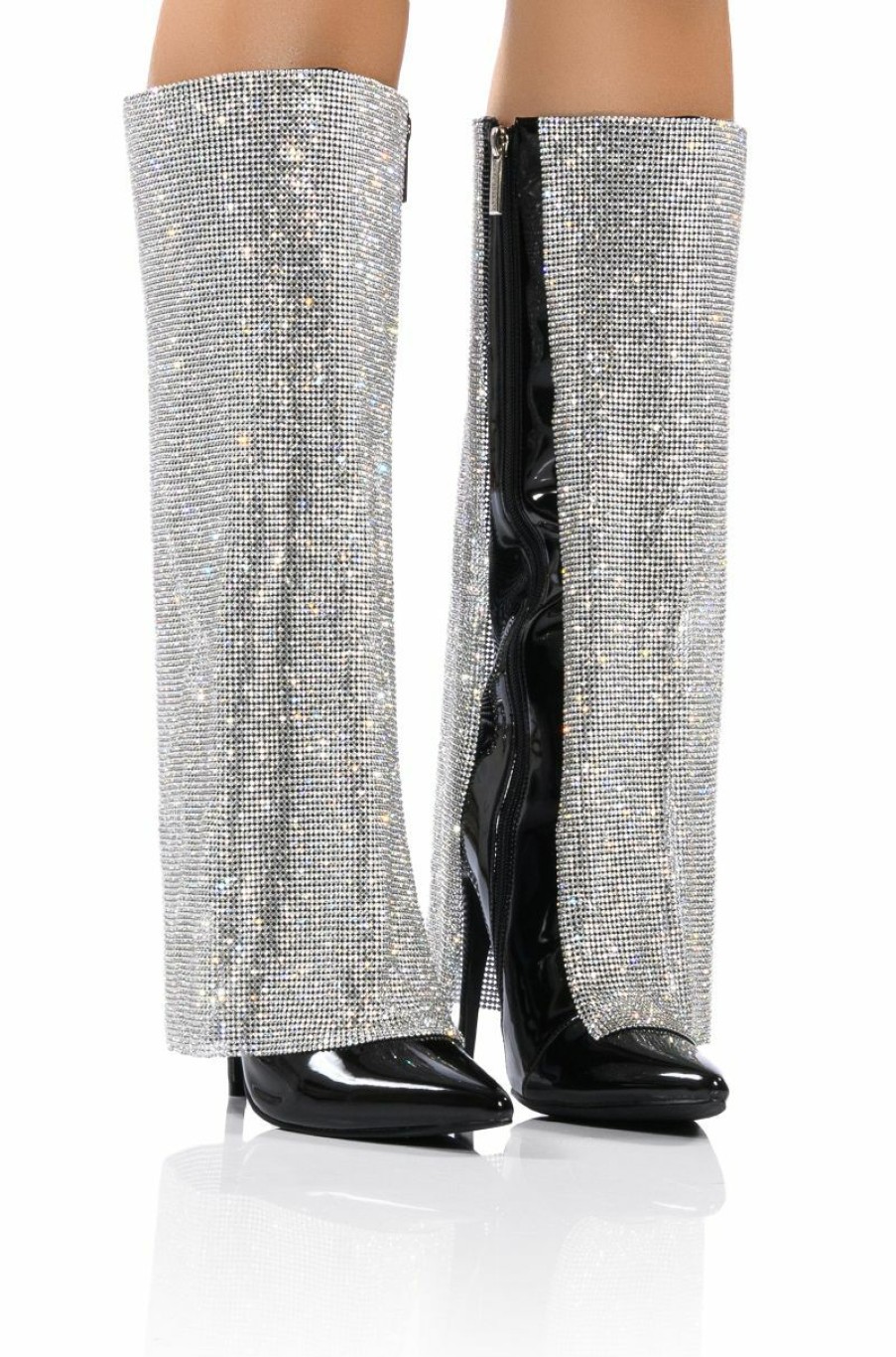 Shoes * | Metizer Chainmail Stiletto Wedge Boot In Patent Black