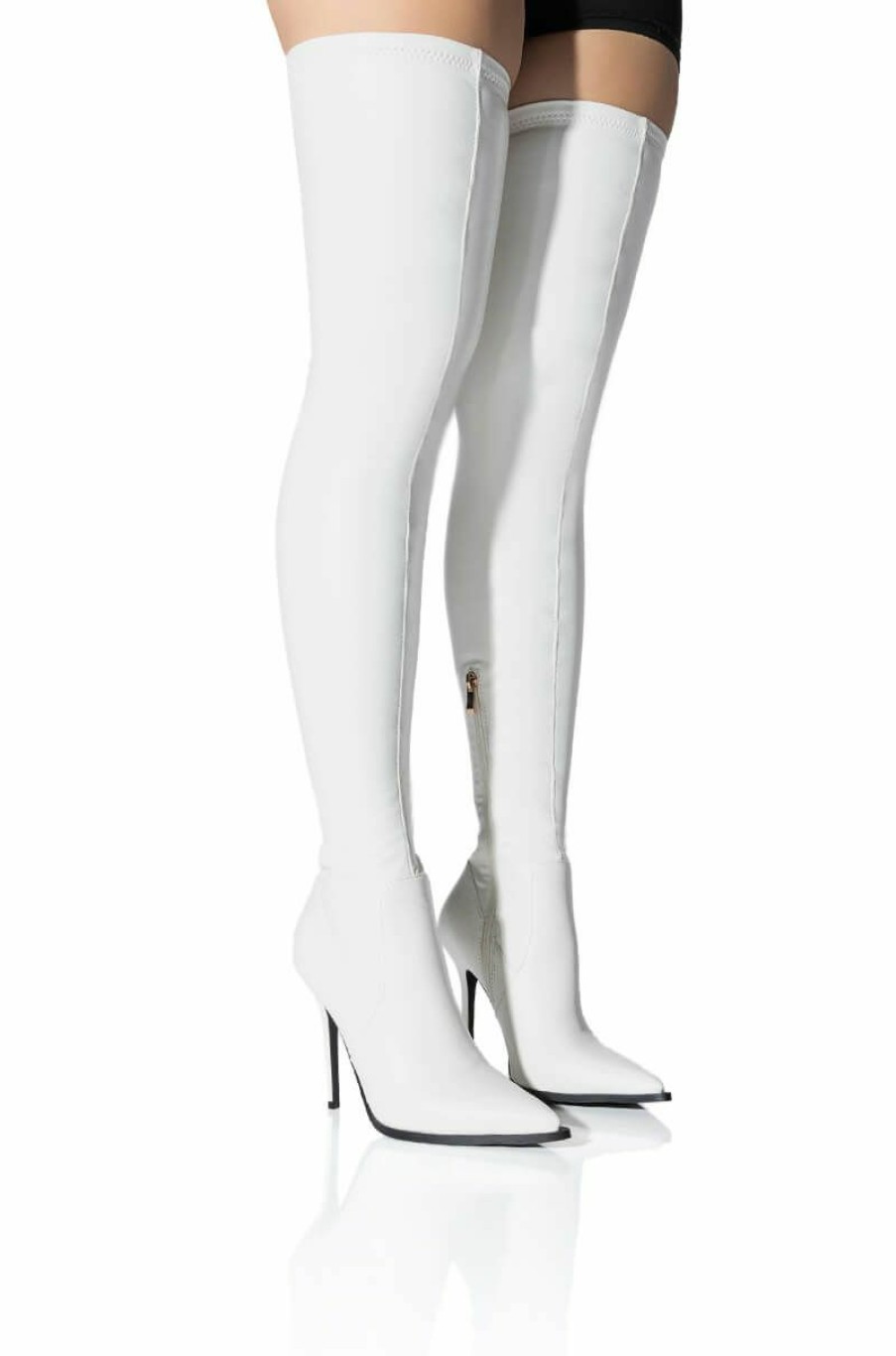 Shoes * | Azalea Wang Miley Thigh High Stiletto Boot With 4 Way Stretch In White