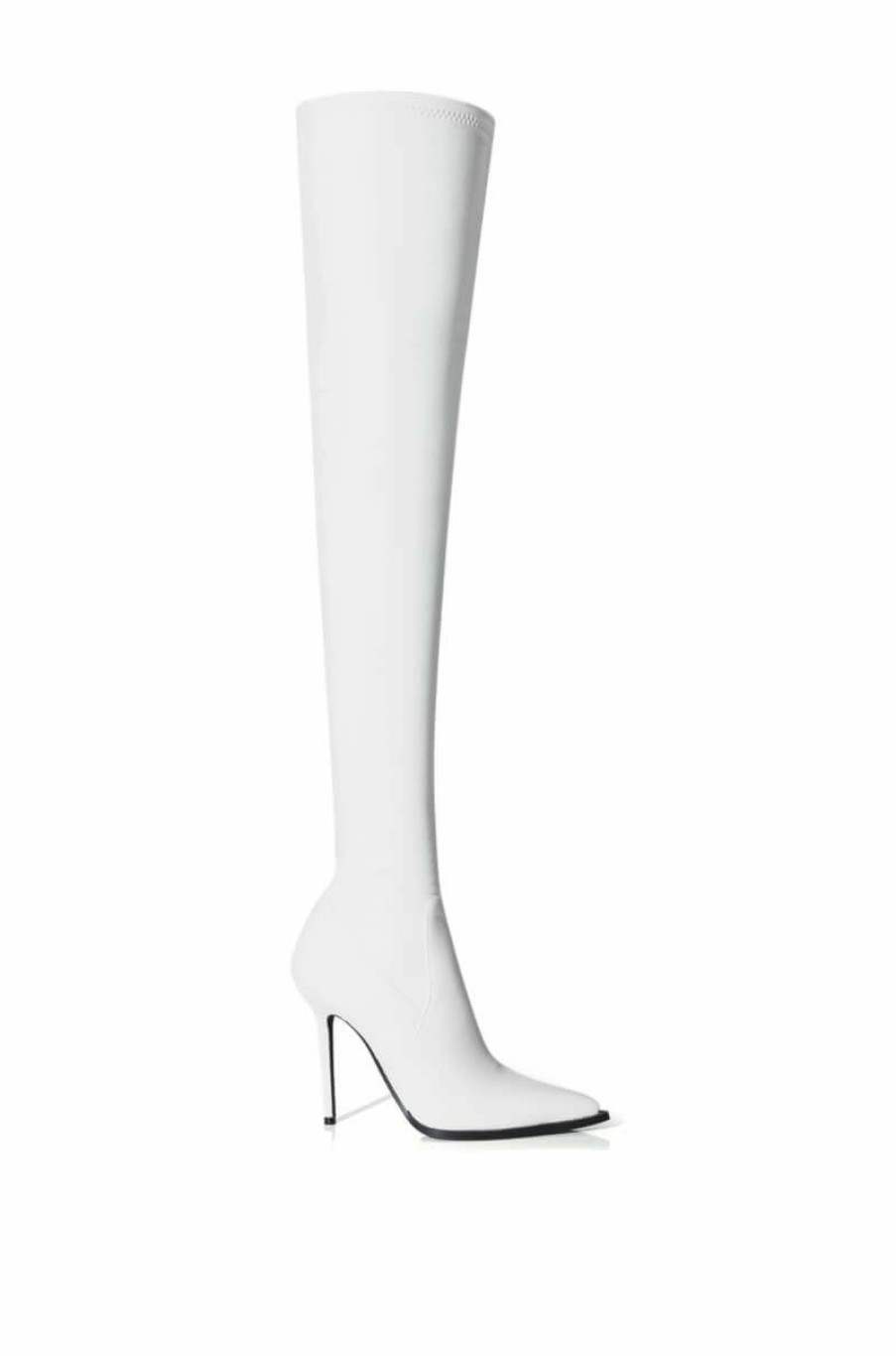 Shoes * | Azalea Wang Miley Thigh High Stiletto Boot With 4 Way Stretch In White