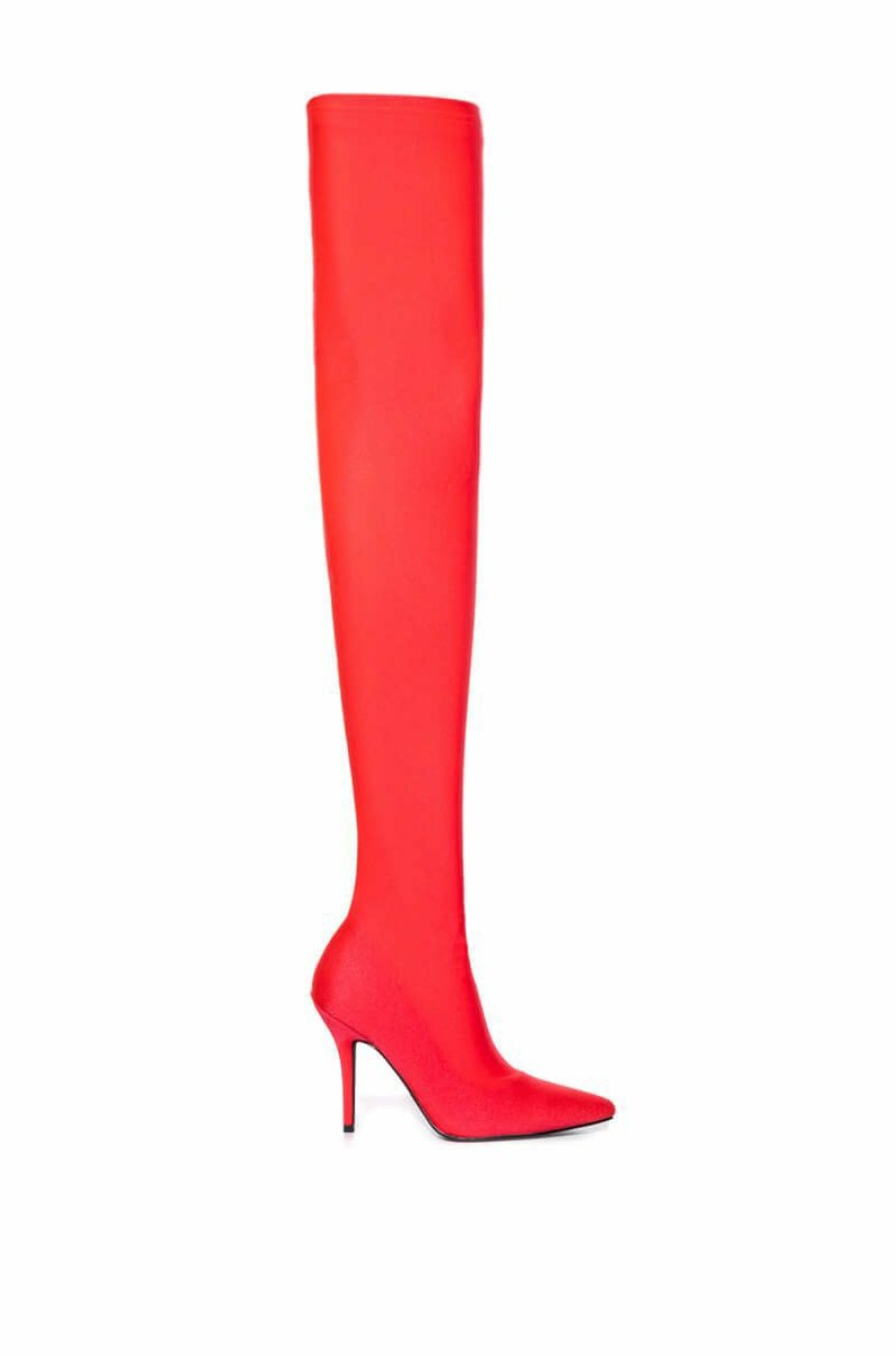 Shoes * | Azalea Wang Star Stretch Love Struck Ultra Thigh High Stiletto Boot In Red