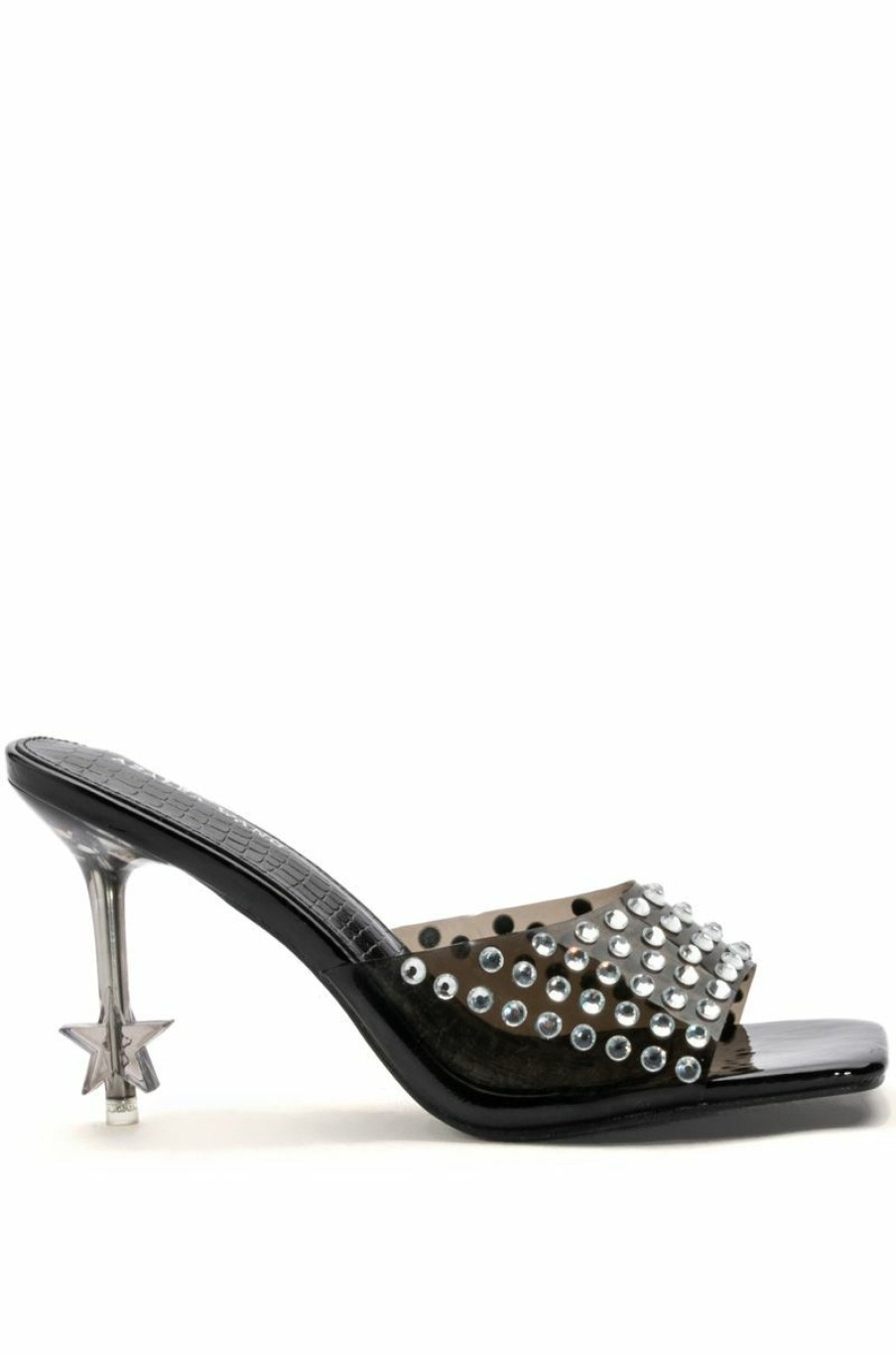 Shoes * | Azalea Wang Minnie Star Heel Embellished Mule In Black