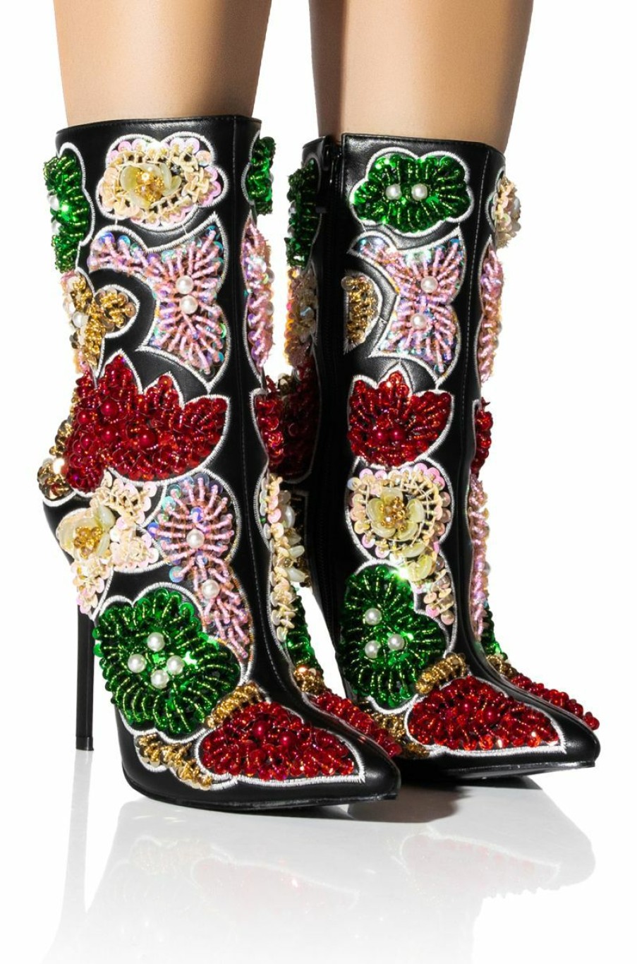 Shoes * | Azalea Wang Albany Embellished Stiletto Bootie Black