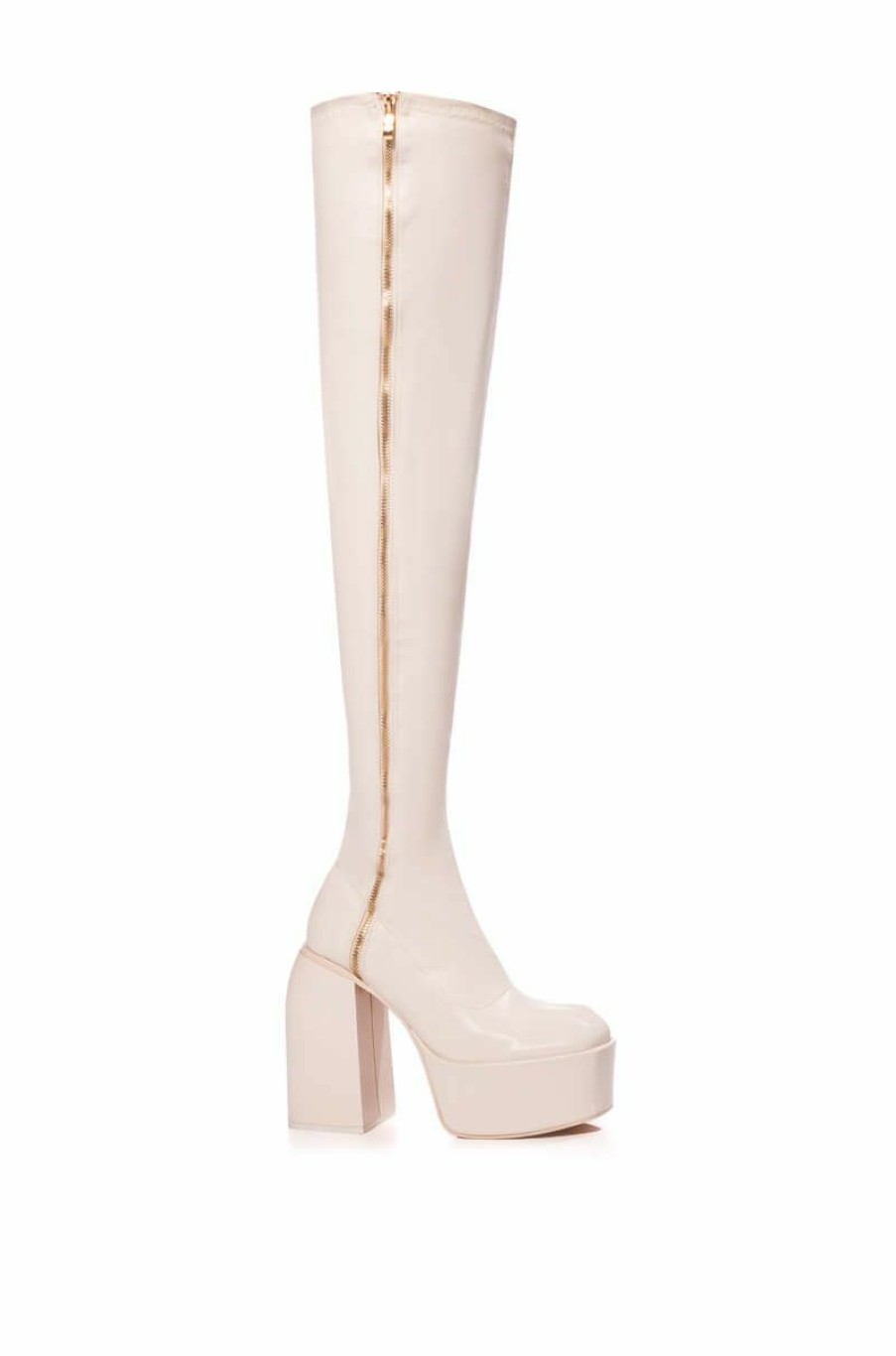 Shoes * | Ready To Mingle Over The Knee Pu Chunky Platform Boot In Cream