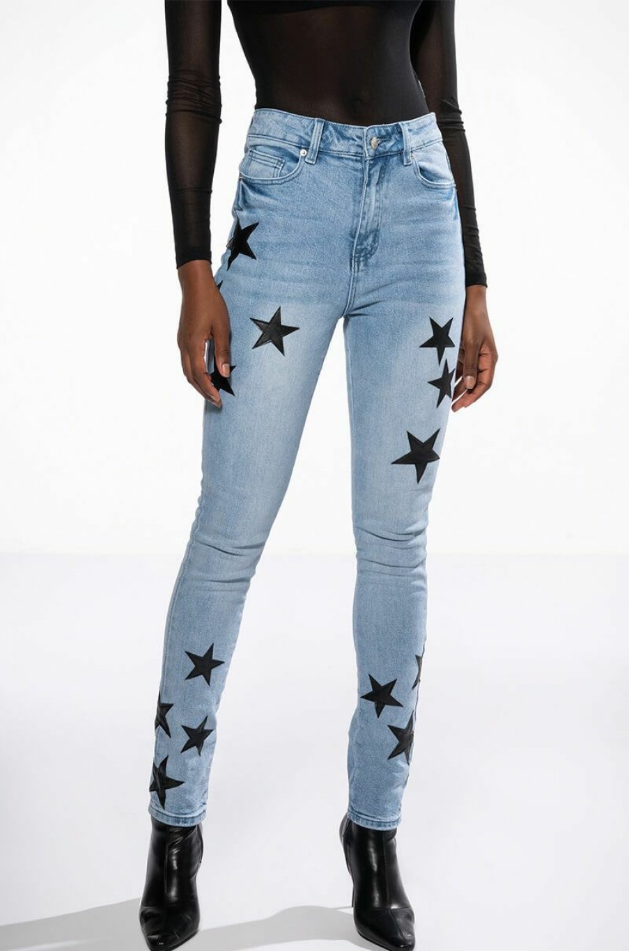 Bottoms * | Shining Star Patch Detail High Rise Skinny Jean Light Blue