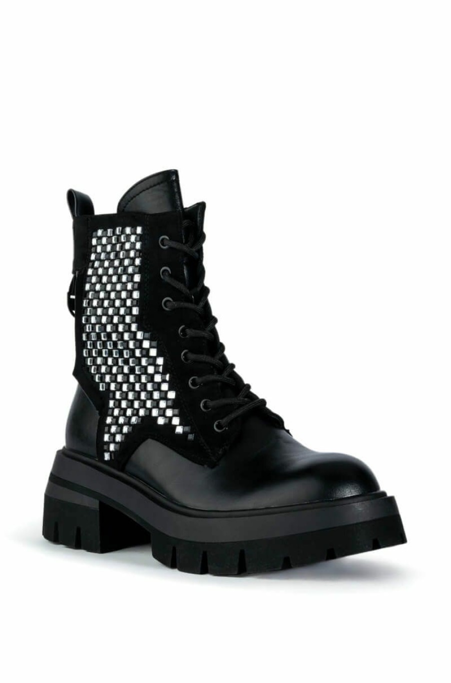 Shoes * | Azalea Wang She'S Thriving Flatform Bling Combat Boot In Black