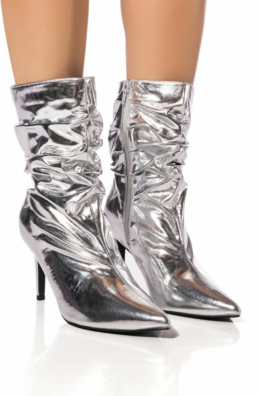 Shoes * | Azalea Wang Ariella Slouch Stiletto Bootie In Silver