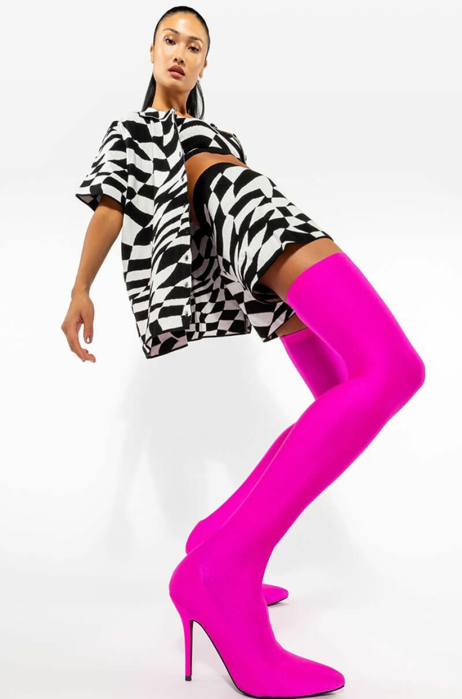 Shoes * | Azalea Wang Star Stretch Thigh High Stiletto Boot In Fuchsia