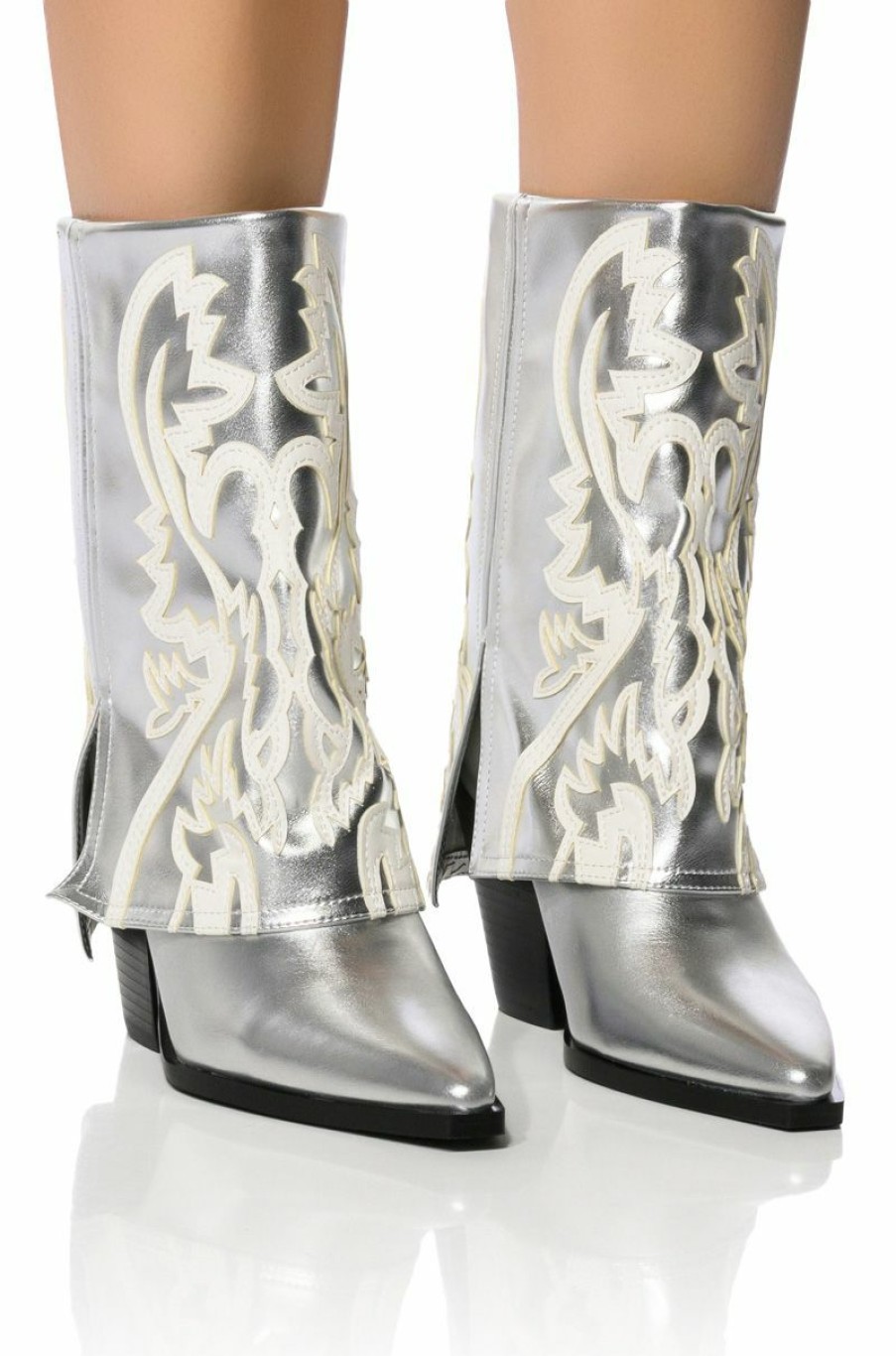 Shoes * | Azalea Wang Esperanza Western Style Bootie In Metallic Silver