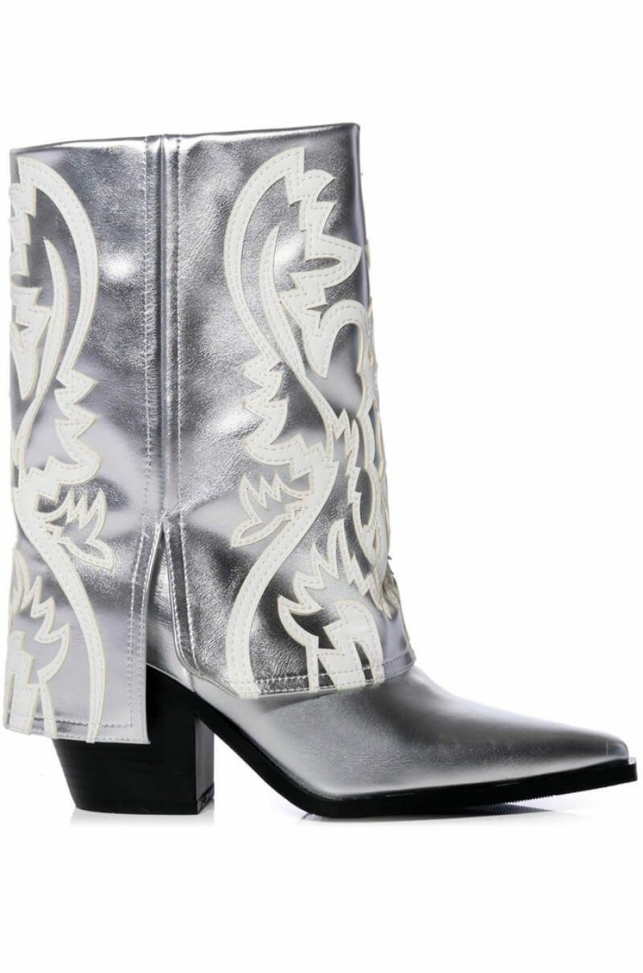 Shoes * | Azalea Wang Esperanza Western Style Bootie In Metallic Silver