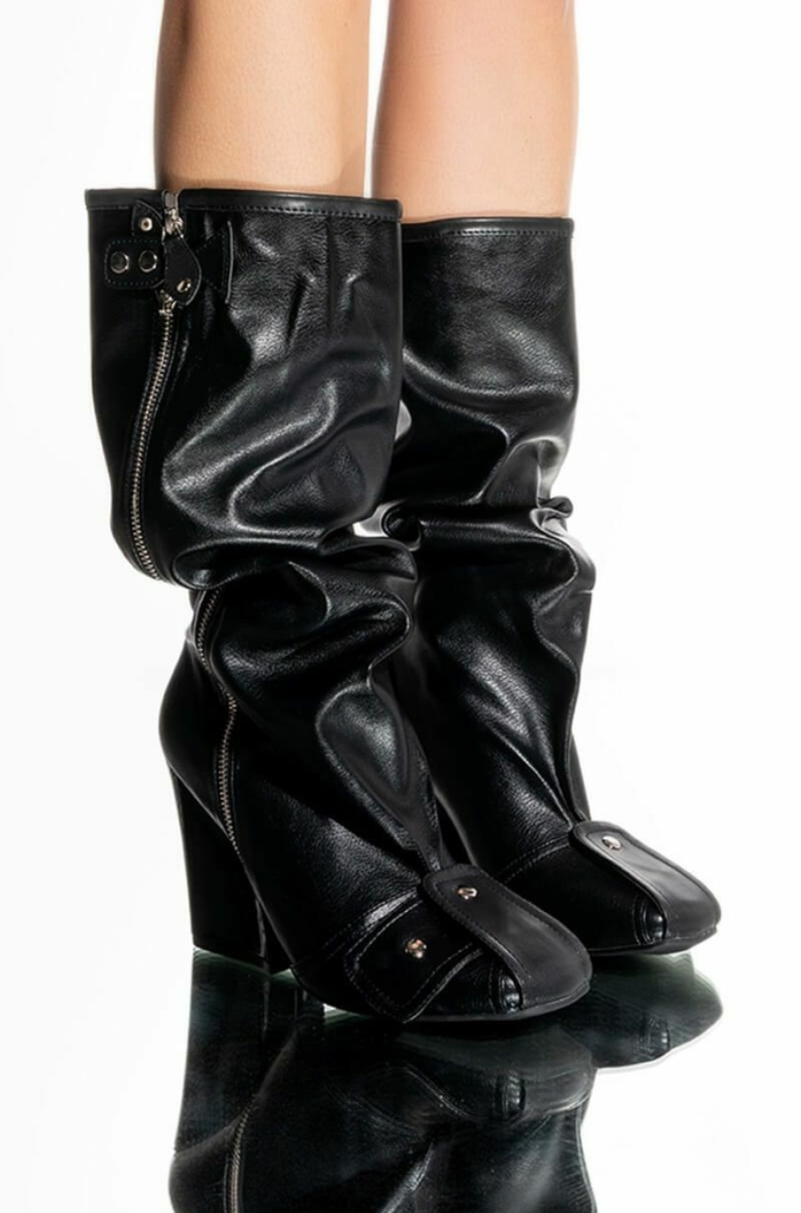 Shoes * | Luxe In Love Knee High Chunky Boot In Black