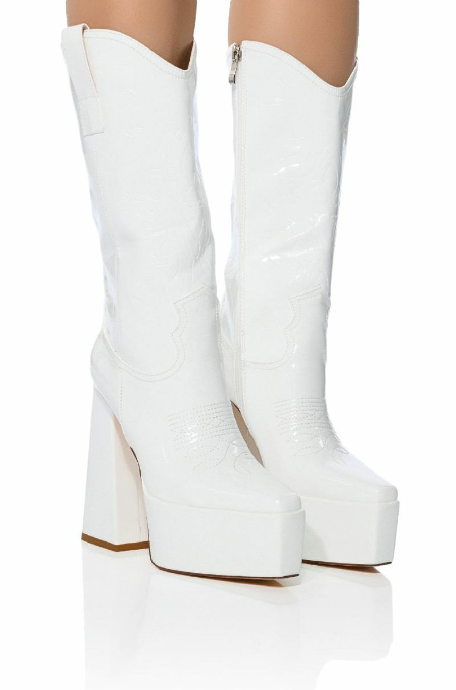 Shoes * | Azalea Wang Kacey Chunky Patent Western Boot In White