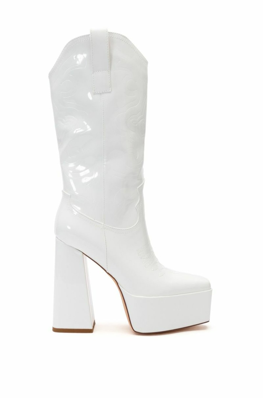 Shoes * | Azalea Wang Kacey Chunky Patent Western Boot In White