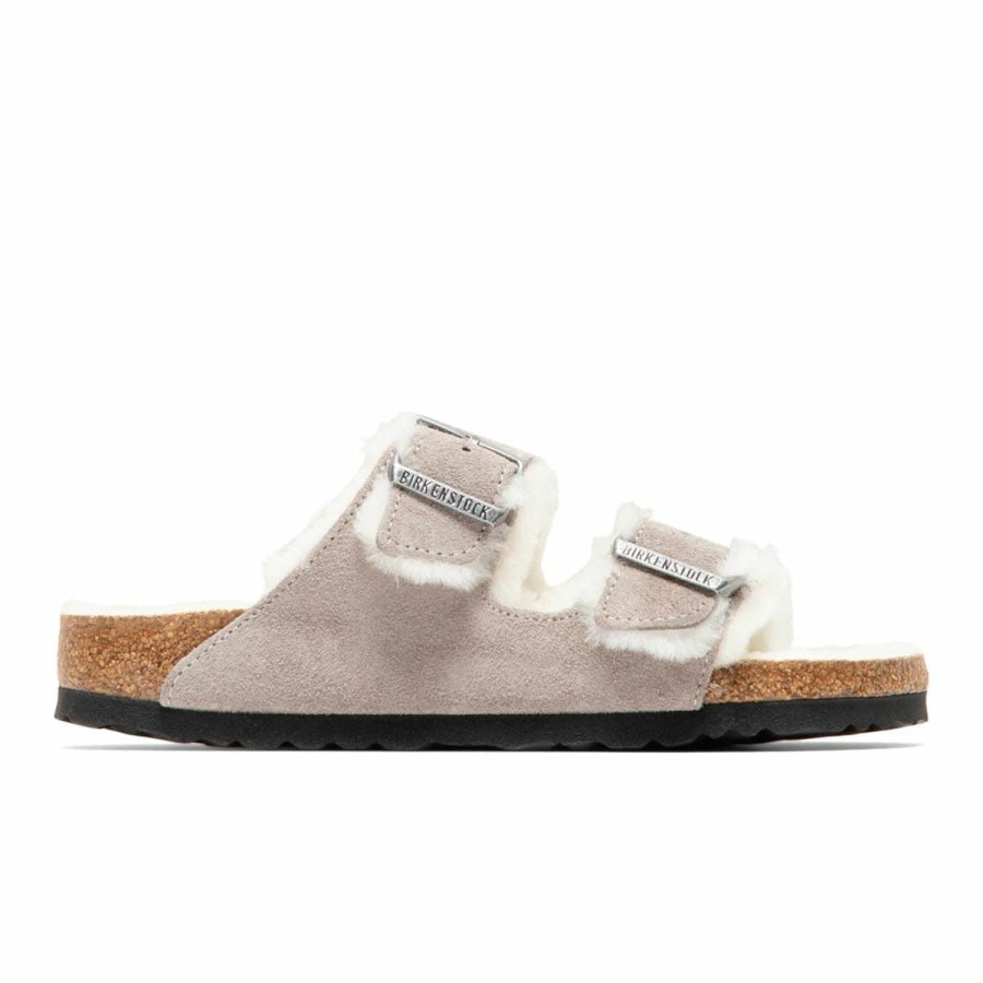 Footwear * | Birkenstock Women'S Arizona Shearling Suede Stone Coin/Natural