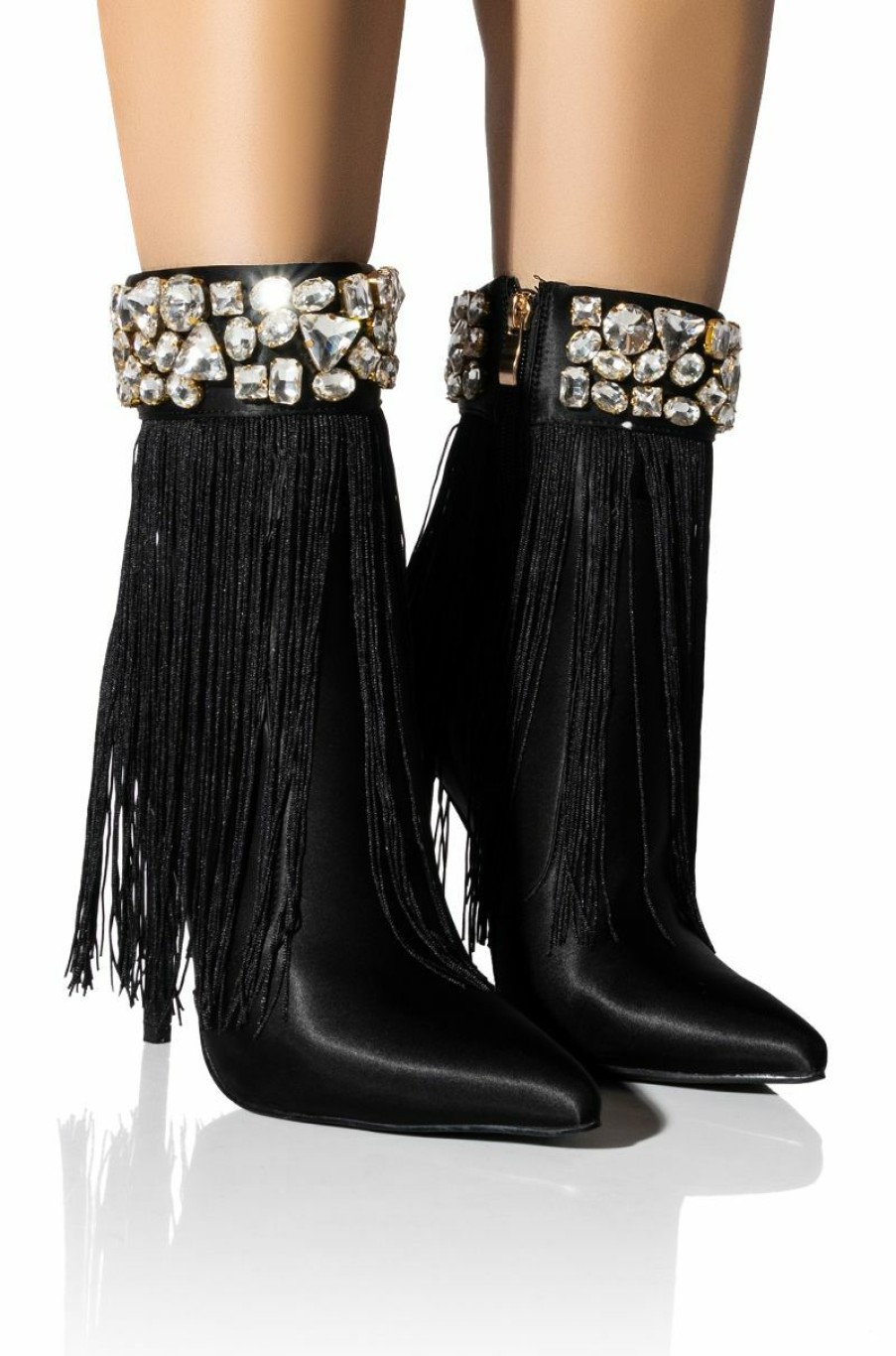 Shoes * | Azalea Wang Averi Embellished Fringe Bootie In Black