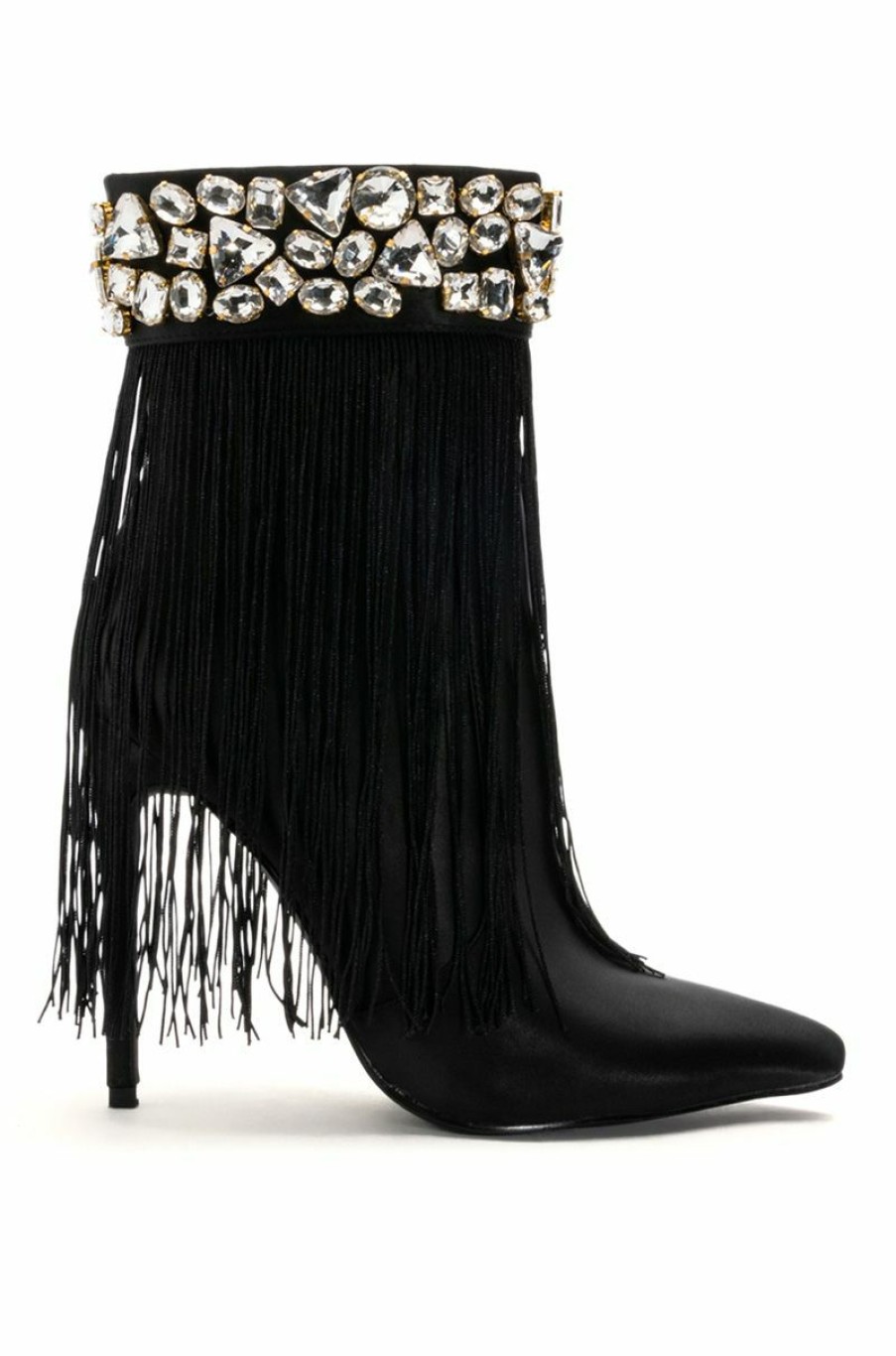 Shoes * | Azalea Wang Averi Embellished Fringe Bootie In Black